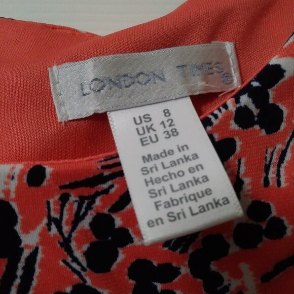 London Times Women's Inset Waist Coral Floral Midi Fit and Flare Dress Size 8 - Picture 7 of 15